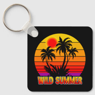Wild Retro Summer Vibes with Palm Trees Design Keychain