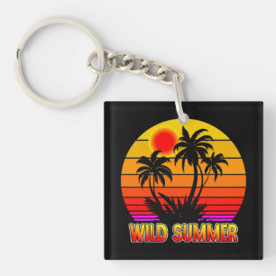 Wild Retro Summer Vibes with Palm Trees Design Keychain