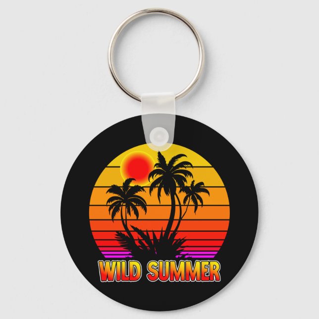 Wild Retro Summer Vibes with Palm Trees Design Keychain (Front)