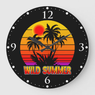 Wild Retro Summer Vibes with Palm Trees Design Large Clock