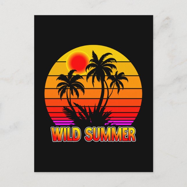 Wild Retro Summer Vibes with Palm Trees Design Postcard (Front)