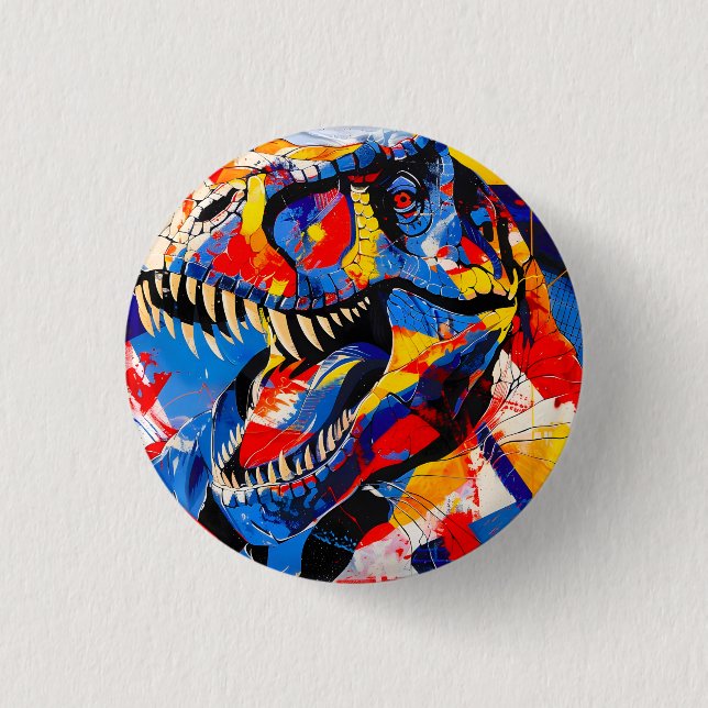 Wild Retro T-rex Dinosaur Fusion 1 Inch Round Button (Front)