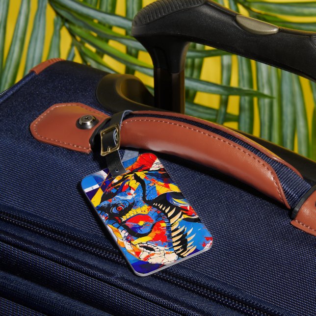 Wild Retro T-rex Dinosaur Fusion Luggage Tag (Front Insitu 1)