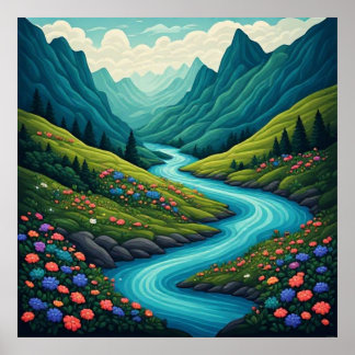 Wild River Valley in Jewel Colours 🌊 Poster