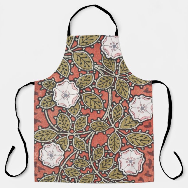 Wild Rose Art Illustration Flower Vintage Apron (Front)