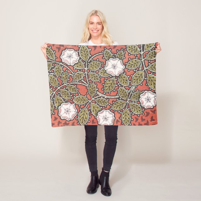 Wild Rose Art Illustration Flower Vintage Fleece Blanket (In Situ)