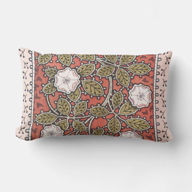 Wild Rose Art Illustration Flower Vintage Lumbar Pillow (Front)