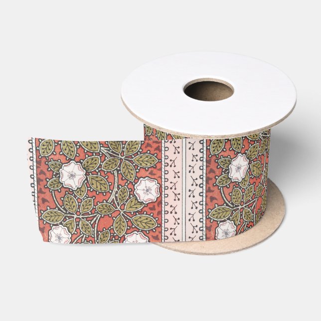 Wild Rose Art Illustration Flower Vintage Satin Ribbon (Spool)