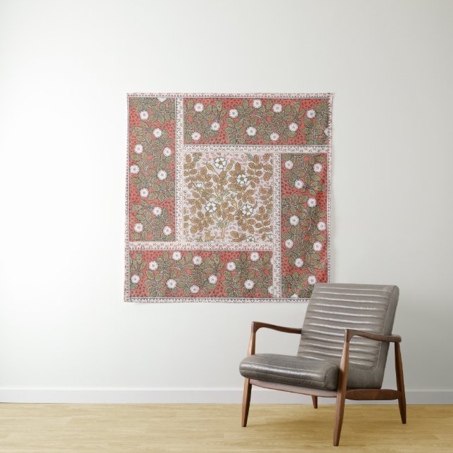 Wild Rose Art Illustration Flower Vintage Tapestry (In Situ)