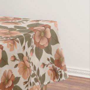 Wild Rose Blooms In Earthy Shades Of Terracotta Tablecloth