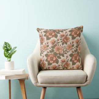 Wild Rose Blooms In Earthy Shades Of Terracotta  Throw Pillow