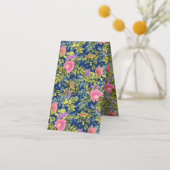 Wild rose, blue background, wild rose, roses, pink loyalty card (Front)