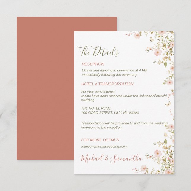Wild Rose Country Wedding Enclosure Card (Front/Back)