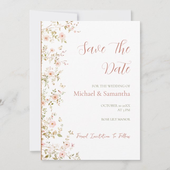 Wild Rose Country Wedding Save The Date (Front)
