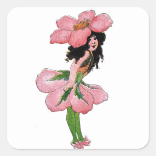 Wild Rose Cute Flower Child Floral Vintage Girl Square Sticker