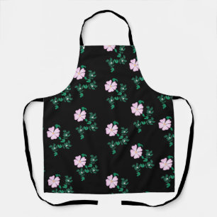 Wild Rose - Floral Pattern on Black Background Apron