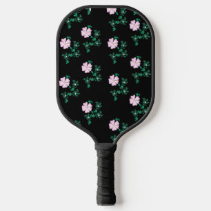 Wild Rose - Floral Pattern on Black Background Pickleball Paddle