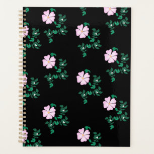 Wild Rose - Floral Pattern on Black Background Planner