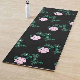 Wild Rose - Floral Pattern on Black Background   Yoga Mat