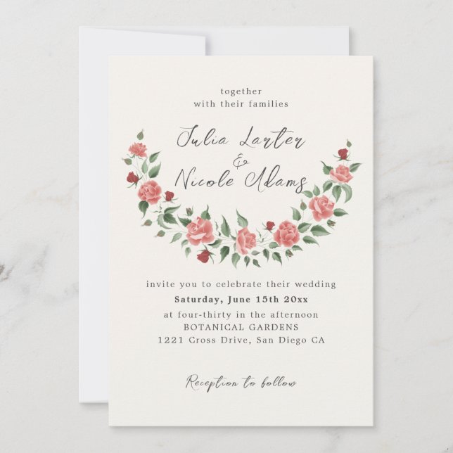 Wild Rose Floral Petals Garden Affair Wedding Invitation (Front)
