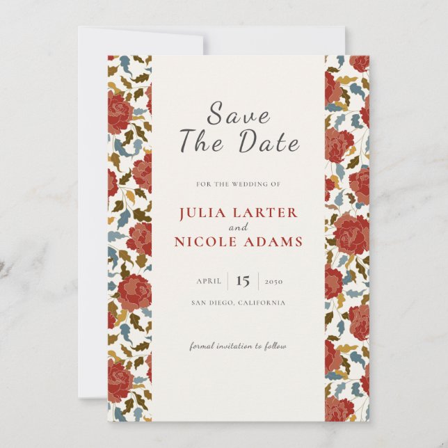 Wild Rose Floral Petals Garden Affair Wedding Save The Date (Front)