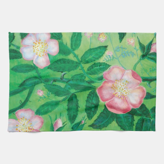 Wild rose flowers  kitchen towel (Horizontal)