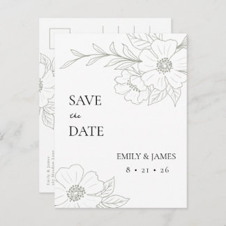 Wild Rose In Sage Simple Save The Date  Postcard
