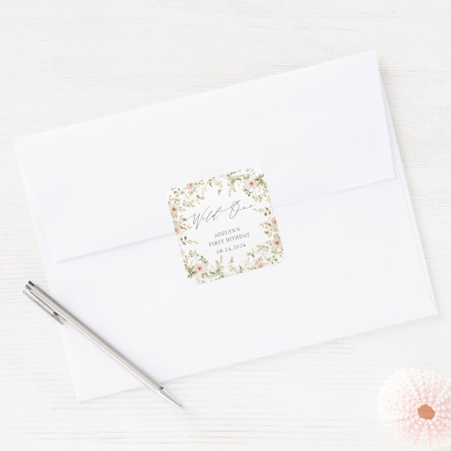 Wild Rose Kids First Birthday Square Sticker (Envelope)