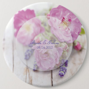 Wild Rose & Lavender Summer Flower Wedding 6 Inch Round Button