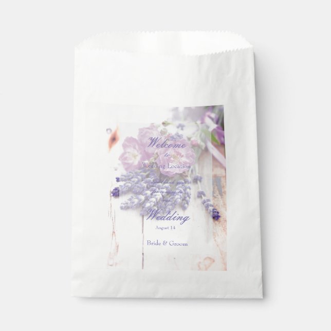 Wild Rose & Lavender Summer Flower  Wedding Favour Bag (Front)
