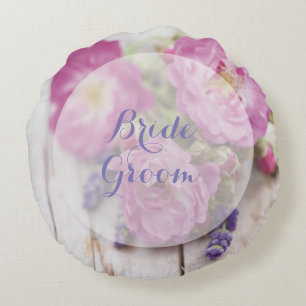 Wild Rose & Lavender Summer Flower Wedding Forever Round Pillow