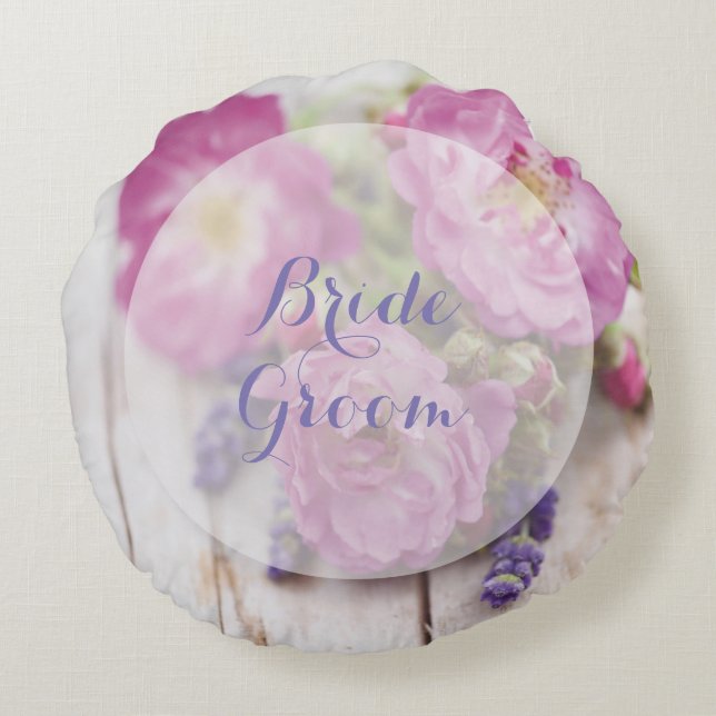 Wild Rose & Lavender Summer Flower Wedding Forever Round Pillow (Back)