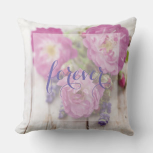 Wild Rose & Lavender Summer Flower Wedding Forever Throw Pillow