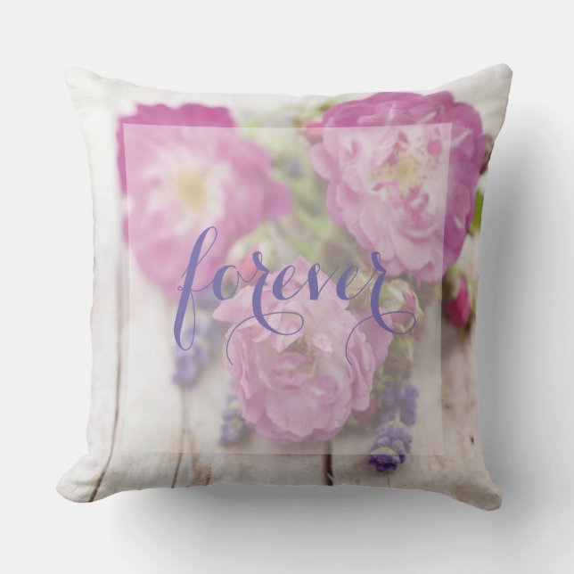 Wild Rose & Lavender Summer Flower Wedding Forever Throw Pillow (Front)