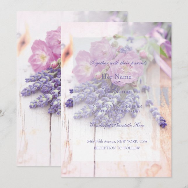 Wild Rose & Lavender Summer Flower Wedding Invitation (Front/Back)