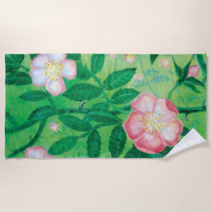 Wild Rose Rosa Canina flowering Beach Towel