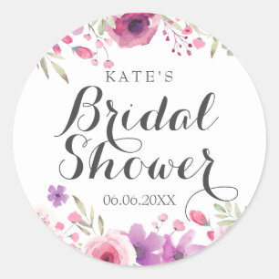Wild Rose Watercolour Floral Bridal Shower Classic Round Sticker