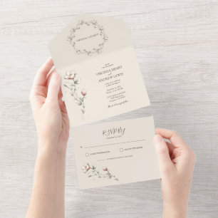 Wild Rose Wedding All in One Wedding Invite
