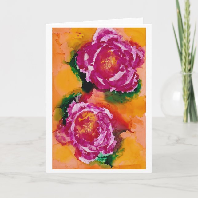 "Wild Roses" - Alcohol Ink Art Card (Front)