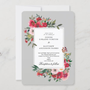 Wild Roses and Antarctica Grey Invitation