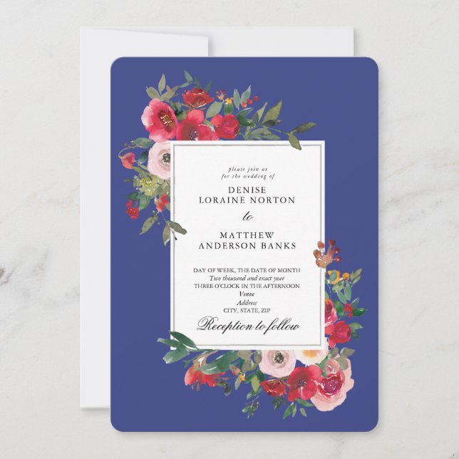 Wild Roses and Bluing Color Invitation (Front)