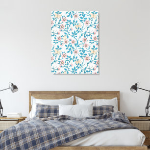 Wild roses and butterflies /pink/blue/off white canvas print