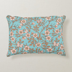 Wild roses and butterflies /pink/brown/pool accent pillow