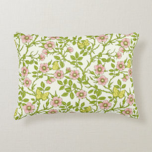 Wild roses and butterflies /pink/pale green/yellow accent pillow