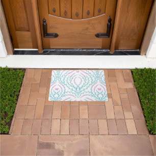 Wild roses and butterflies /pink/pale green/yellow doormat