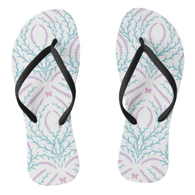Wild roses and butterflies /pink/pale green/yellow flip flops (Footbed)