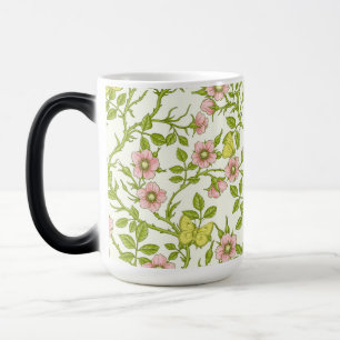 Wild roses and butterflies /pink/pale green/yellow magic mug