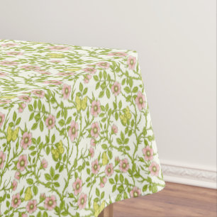 Wild roses and butterflies /pink/pale green/yellow tablecloth