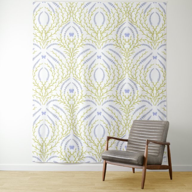 Wild roses and butterflies /pink/pale green/yellow tapestry (In Situ)