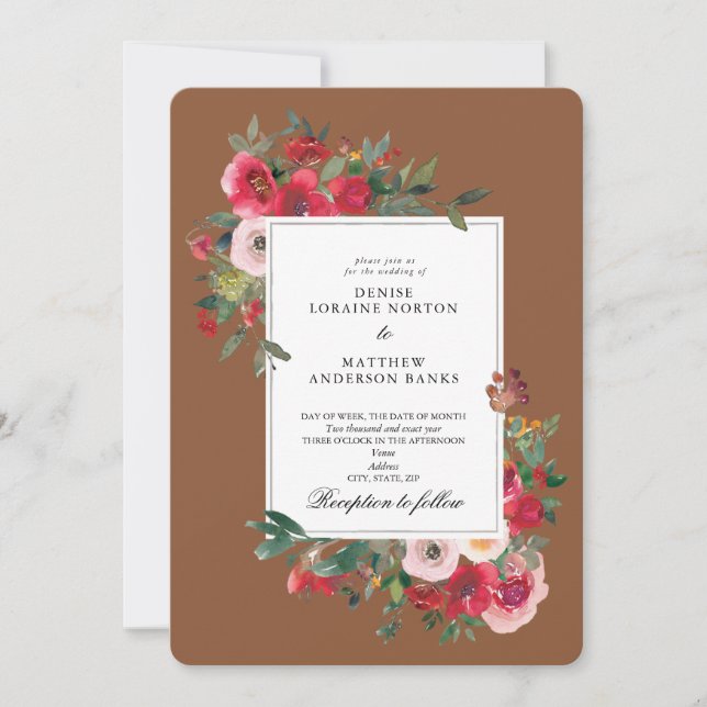 Wild Roses and Caramel Cafe Color Invitation (Front)